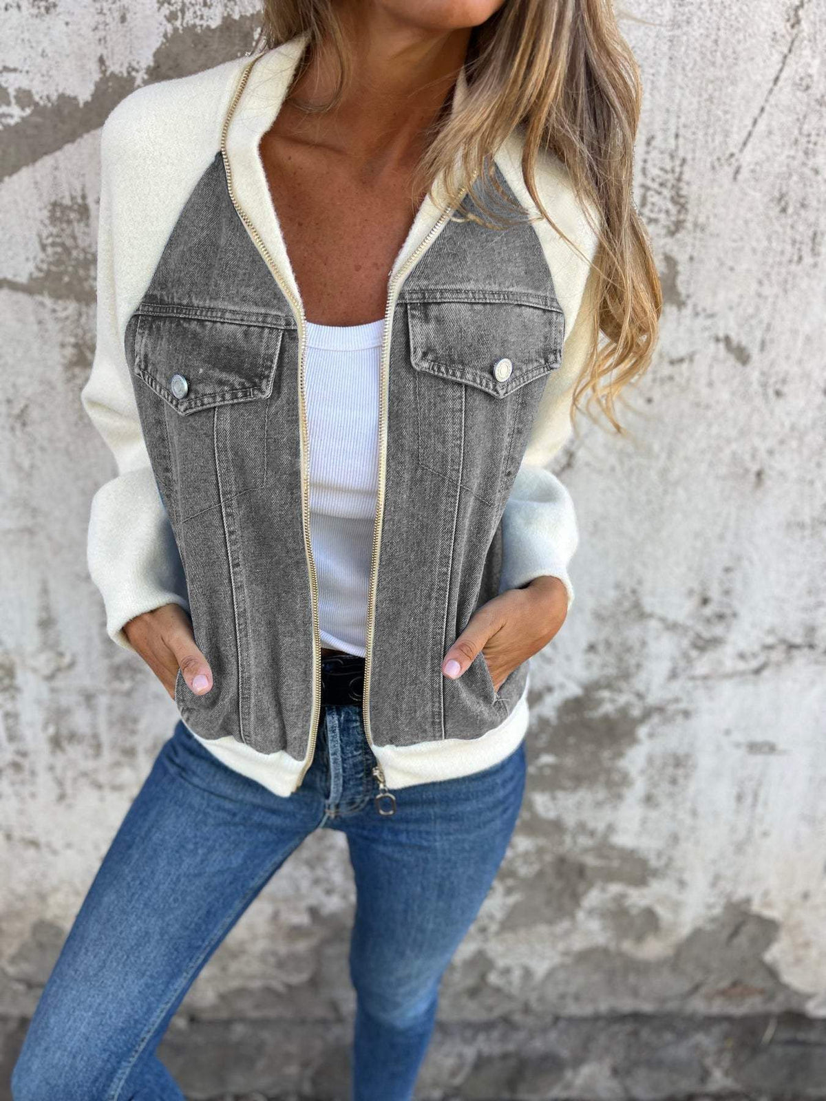 Zuzanna - Veste en denim élégante avec fermeture éclair