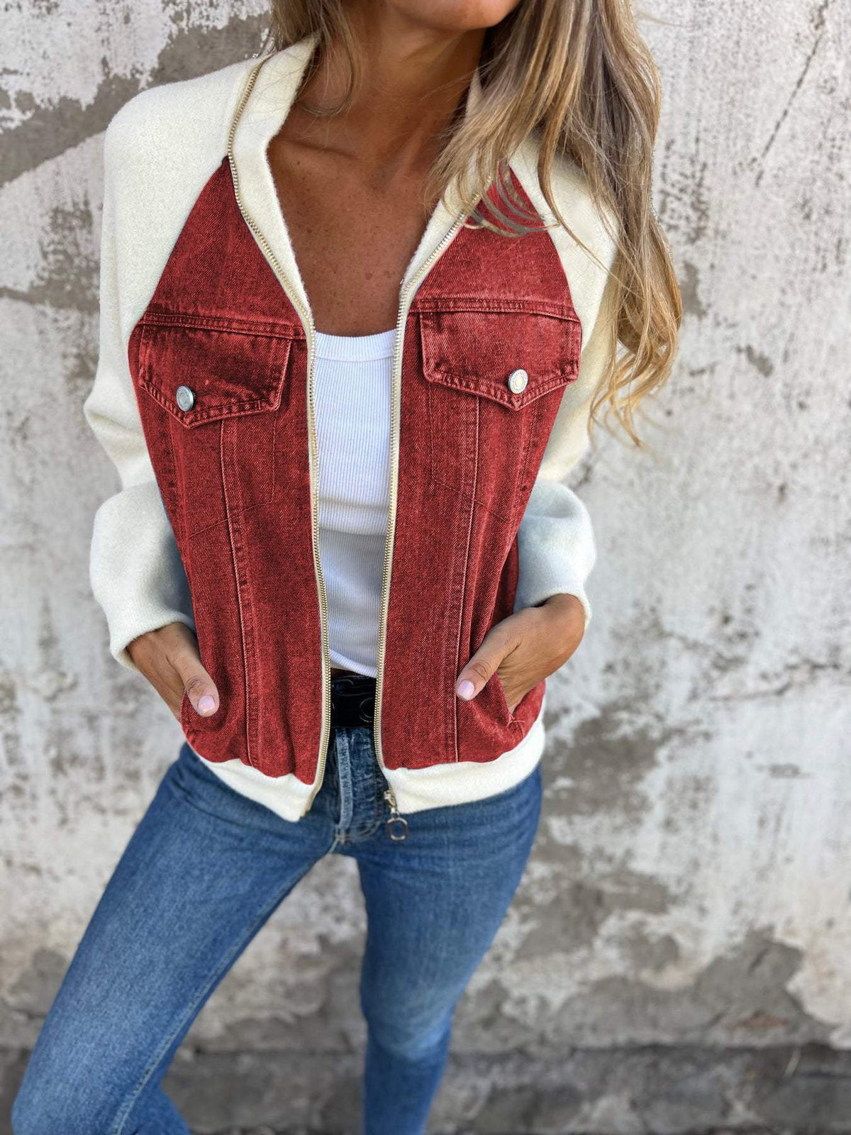 Zuzanna - Veste en denim élégante avec fermeture éclair